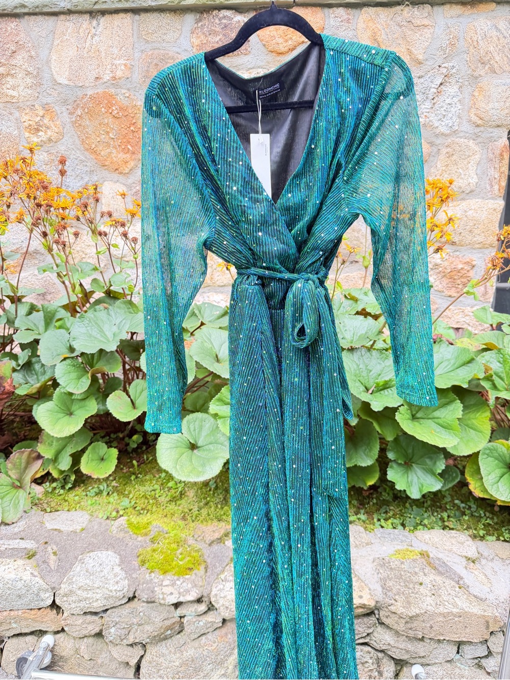 BloomChic Emerald Green Metallic Wrap Robe